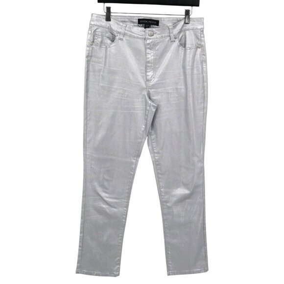 Boston Proper Metallic Pants Women 10 Silver Festive Holiday Party Night Out - Picture 1 of 16